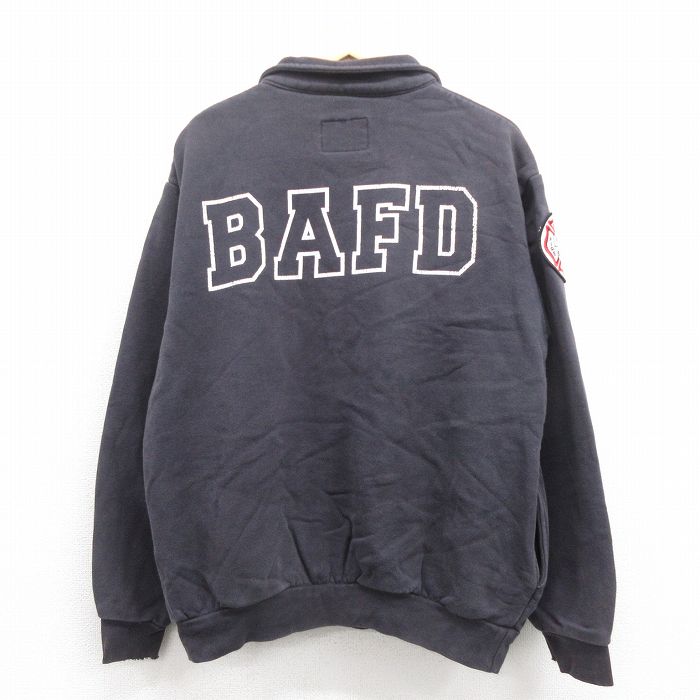 XL★古着 長袖 ハーフジップ スウェット メンズ 90年代 90s BAFD USA製 黒 ブラック 【spe】 25sep06 中古 スエット トレーナー トップス