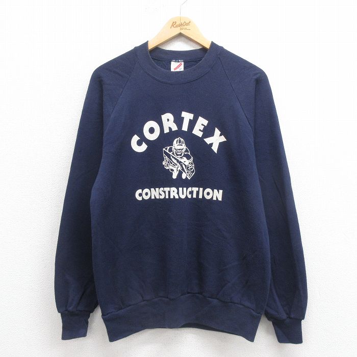 M★古着 ジャージーズ 長袖 スウェット メンズ 80年代 80s CORTEX ラグラン クルーネック USA製 紺 ネイビー 25sep06 中古 スエット トレーナー トップス