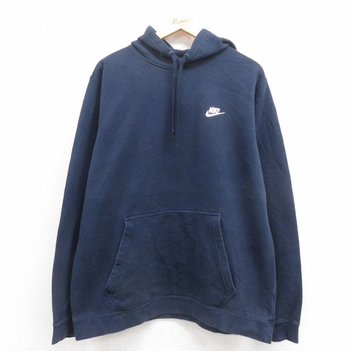 XL★古着 ナイキ NIKE 長袖 スウェット パーカー メンズ ワンポイントロゴ 紺 ネイビー 25sep06 中古 スエット トレーナー トップス
