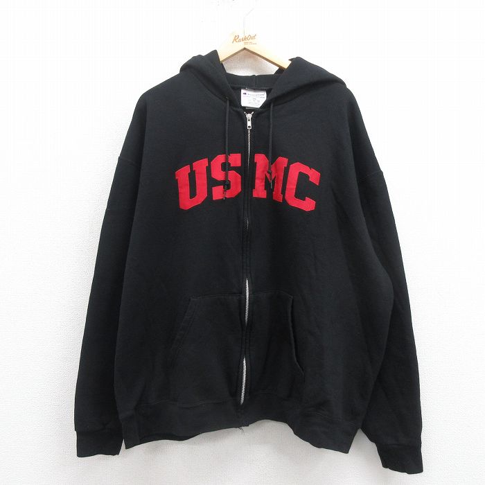 XL★古着 チャンピオン champion 長袖 フルジップ スウェット パーカー メンズ ミリタリー USMC 大きいサイズ 黒 ブラック 【spe】 25sep06 中古 スエット トレーナー トップス