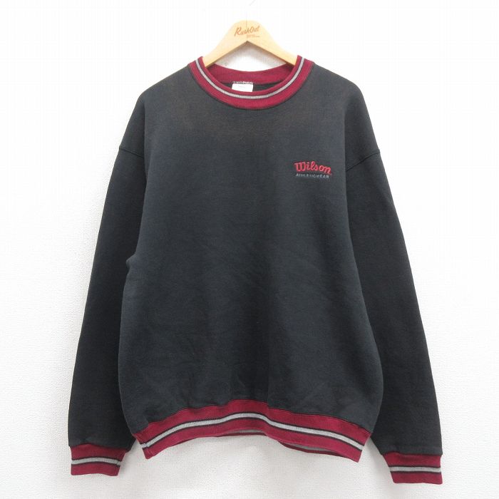 L★古着 ウィルソン 長袖 スウェット メンズ 90年代 90s ワンポイントロゴ クルーネック USA製 黒他 ブラック 25sep06 中古 スエット トレーナー トップス