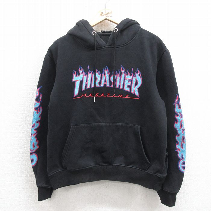L★古着 スラッシャー 長袖 スウェット パーカー メンズ ビッグロゴ 黒 ブラック 25sep06 中古 スエット トレーナー トップス