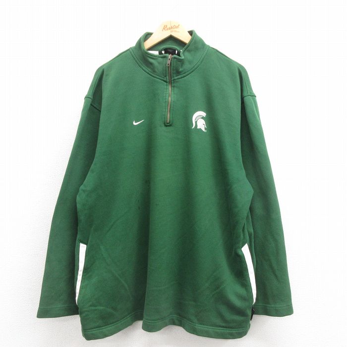 XL★古着 ナイキ NIKE 長袖 ハーフジップ スウェット メンズ 00年代 00s 騎士 緑 グリーン 25sep06 中古 スエット トレーナー トップス