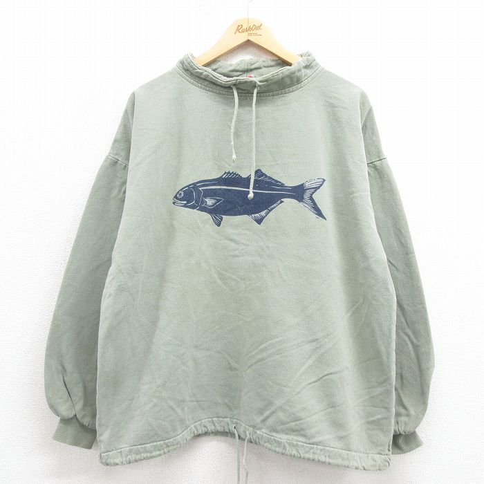 XL★古着 WEK 長袖 トップス メンズ 90年代 90s 魚 モックネック ハイネック 緑 グリーン 25sep06 中古 スエット トレーナー