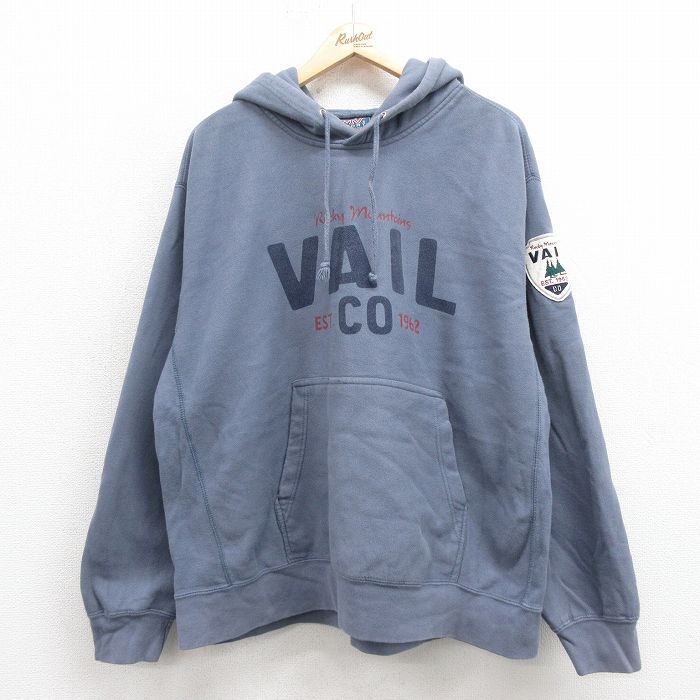 XL★古着 MVスポーツ 長袖 スウェット パーカー メンズ 00年代 00s VAIL 大きいサイズ 薄紺 ネイビー 25sep06 中古 スエット トレーナー トップス