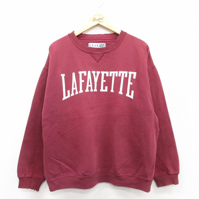 XL★古着 長袖 スウェット メンズ 90年代 90s ラファイエット 大きいサイズ クルーネック エンジ 25sep06 中古 スエット トレーナー トップス