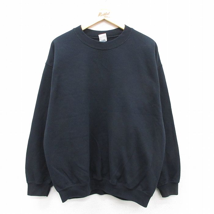 XL★古着 長袖 スウェット メンズ 00年代 00s 無地 クルーネック 黒系 ブラック 25sep06 中古 スエット トレーナー トップス