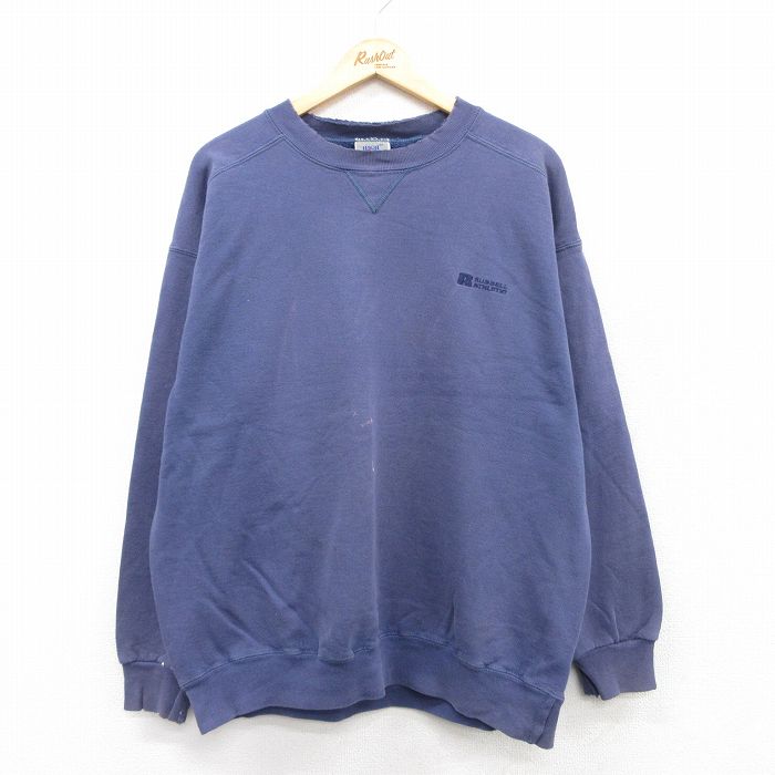 XL★古着 ラッセル 長袖 スウェット メンズ 90年代 90s ワンポイントロゴ クルーネック USA製 紺 ネイビー 【spe】 25sep06 中古 スエット トレーナー トップス