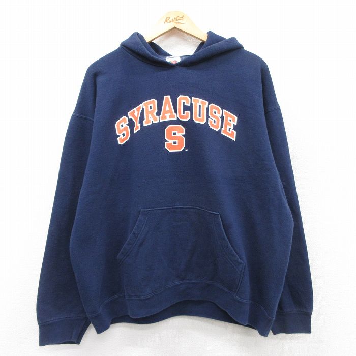 XL★古着 フルーツオブザルーム 長袖 スウェット パーカー メンズ 00年代 00s シラキュース 紺 ネイビー 25sep06 中古 スエット トレーナー トップス