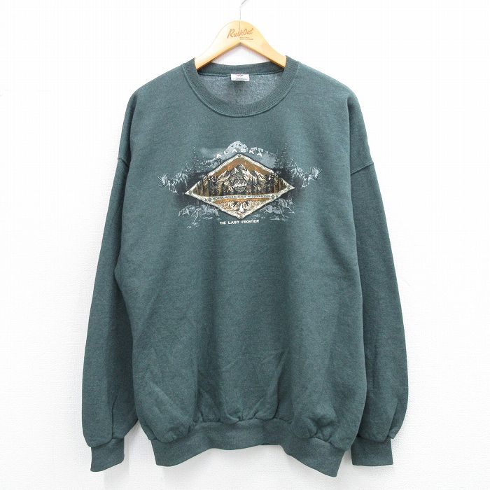 XL★古着 ジャージーズ 長袖 スウェット メンズ 00年代 00s アラスカ クルーネック 濃緑 グリーン 霜降り 25sep06 中古 スエット トレーナー トップス