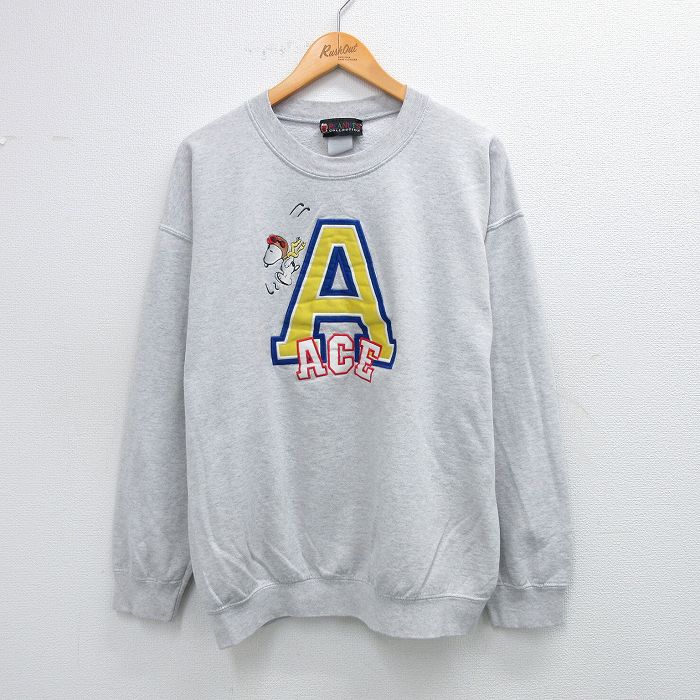 L★古着 長袖 スウェット メンズ 00年代 00s ピーナッツ スヌーピー SNOOPY ACE クルーネック 薄グレー 霜降り 【spe】 25sep06 中古 スエット トレーナー トップス