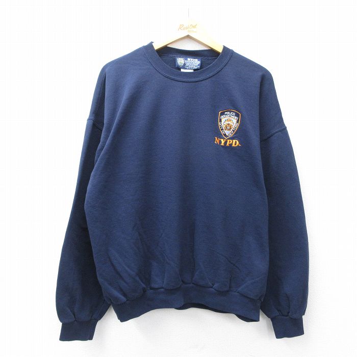 XL★古着 長袖 スウェット メンズ 00年代 00s NYPD ポリス 大きいサイズ コットン 紺 ネイビー 25sep06 中古 スエット トレーナー トップス