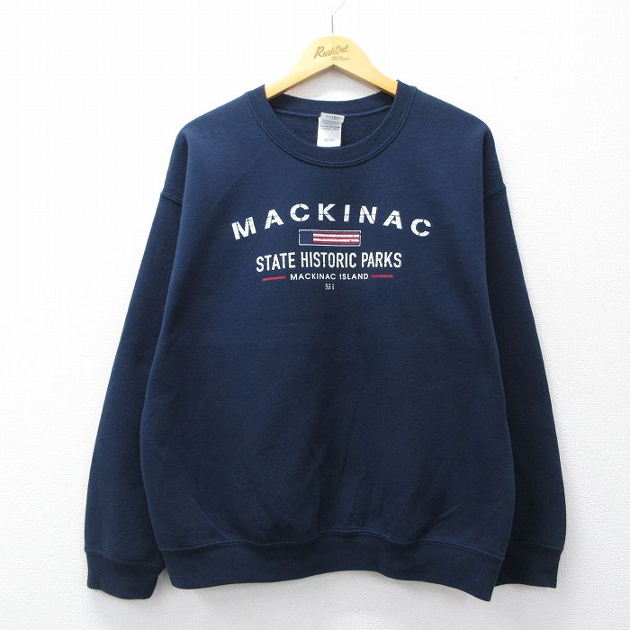 【20%OFF】L★古着 長袖 スウェット メンズ 00年代 00s マキナック クルーネック 紺 ネイビー 25sep06 中古 スエット トレーナー トップス
