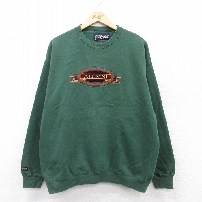 XL★古着 ジャンスポーツ 長袖 スウェット メンズ 00年代 00s ALUMNI 刺繍 大きいサイズ クルーネック 緑 グリーン 25sep08 中古 スエット トレーナー トップス