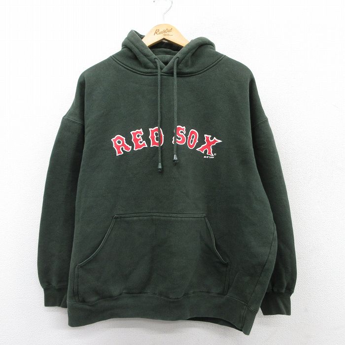 【20%OFF】XL★古着 長袖 スウェット パーカー メンズ 00年代 00s MLB ボストンレッドソックス 大きいサイズ 濃緑 グリーン メジャーリーグ ベースボール 野球 25sep08 中古 スエット トレーナー トップス