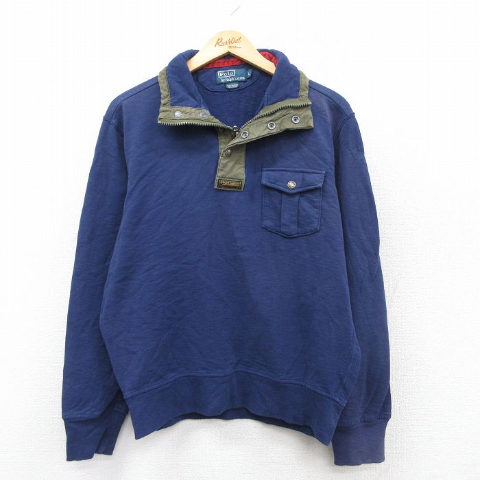 L★古着 ラルフローレン Ralph Lauren 長袖 ブランド ハーフジップ スウェット メンズ 90年代 90s コットン 紺他 ネイビー 【spe】 25sep08 中古 スエット トレーナー トップス