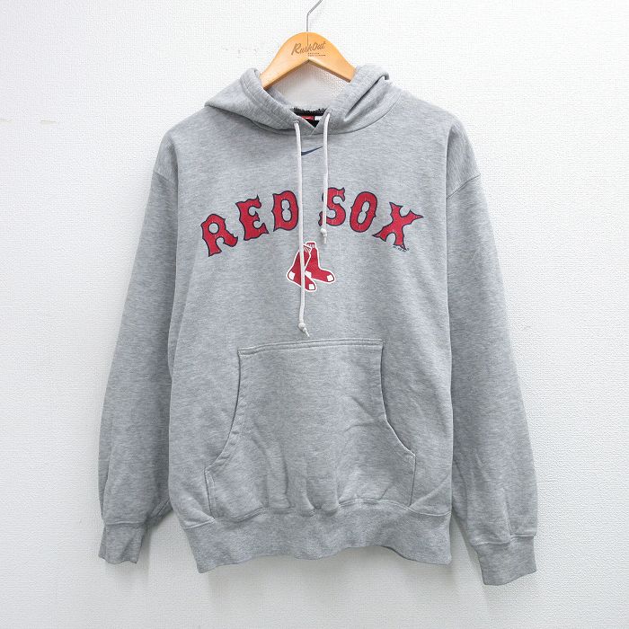L★古着 ナイキ NIKE 長袖 スウェット メンズ 00年代 00s MLB ボストンレッドソックス グレー 霜降り メジャーリーグ ベースボール 野球 【spe】 25sep08 中古 スエット トレーナー トップス