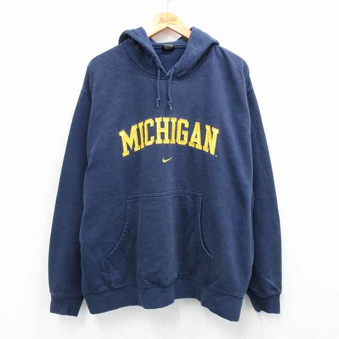 XL★古着 ナイキ NIKE 長袖 スウェット メンズ 00年代 00s ミシガン 大きいサイズ 紺 ネイビー 【spe】 25sep08 中古 スエット トレーナー トップス