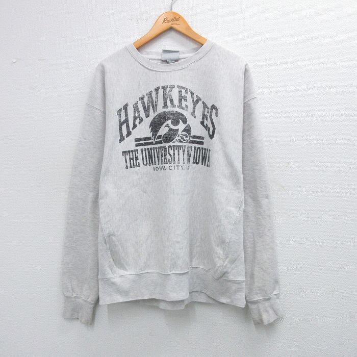 XL★古着 長袖 スウェット メンズ HAWKEYES 大きいサイズ 薄グレー 霜降り 25sep08 中古 スエット トレーナー トップス