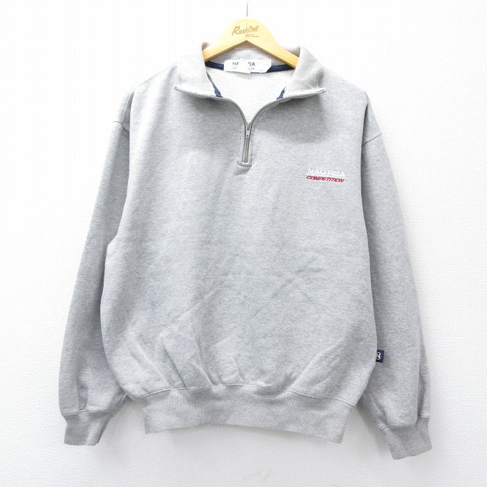 XL★古着 ノーティカ NAUTICA 長袖 ブランド ハーフジップ スウェット メンズ ワンポイントロゴ コンペティション グレー 霜降り 25sep08 中古 スエット トレーナー トップス