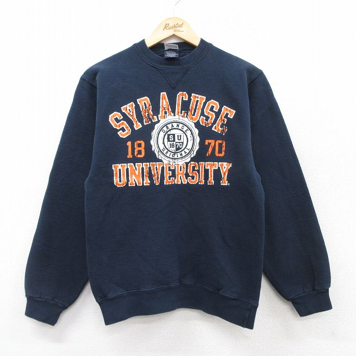 XS★古着 長袖 スウェット メンズ 00年代 00s シラキュース カレッジ 紺 ネイビー 25sep09 中古 スエット トレーナー トップス