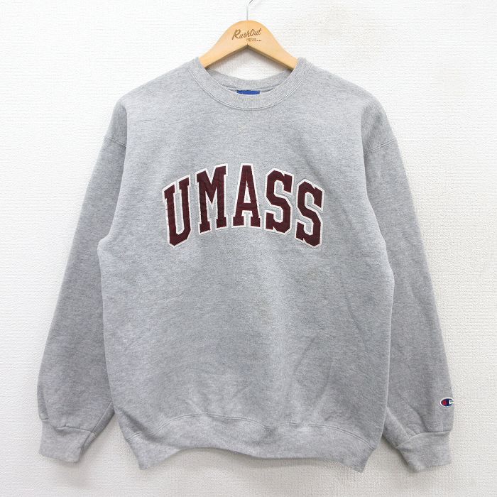M★古着 チャンピオン Champion 長袖 スウェット メンズ 00年代 00s UMASS クルーネック グレー 霜降り 25sep09 中古 スエット トレーナー トップス