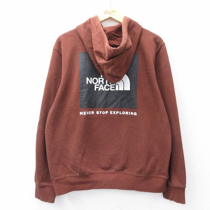 XL★古着 ノースフェイス THE NORTH FACE 長袖 スウェット パーカー メンズ ビッグロゴ 茶 ブラウン 25sep09 中古 スエット トレーナー トップス