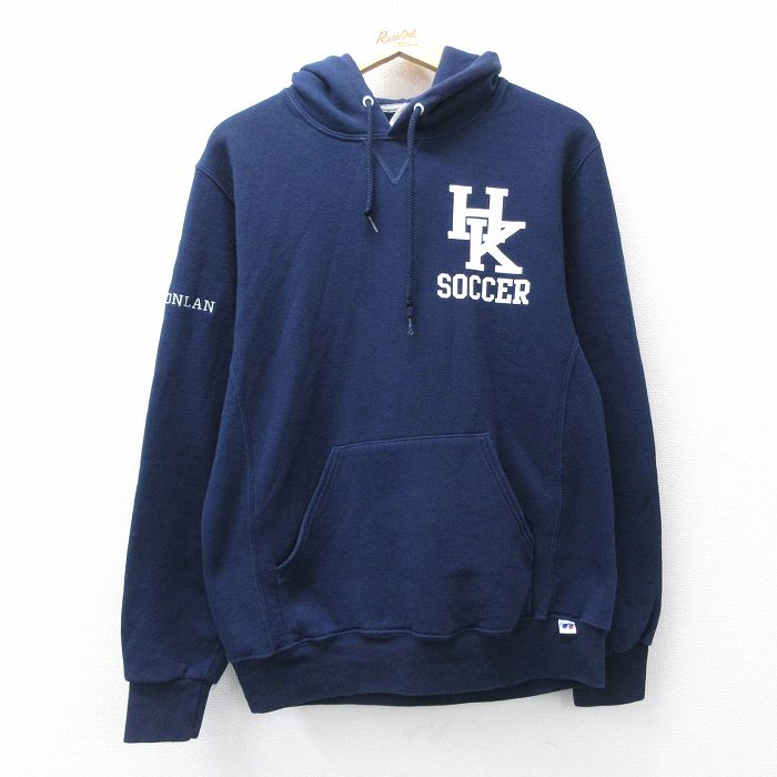 M★古着 ラッセル 長袖 スウェット パーカー メンズ 00年代 00s HK サッカー 紺 ネイビー 25sep09 中古 スエット トレーナー トップス