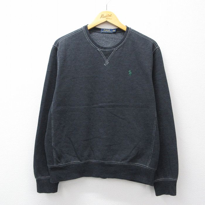 L★古着 ラルフローレン Ralph Lauren 長袖 ブランド スウェット メンズ ワンポイントロゴ クルーネック 黒 ブラック 霜降り 25sep09 中古 スエット トレーナー トップス