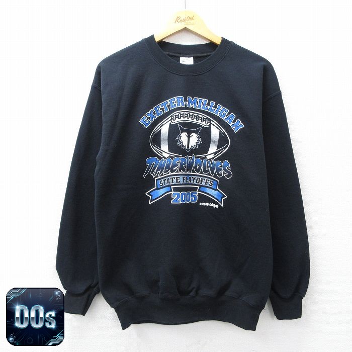 00s 長袖スウェット TIMBERWOLVESプリント ブラック M | 古着