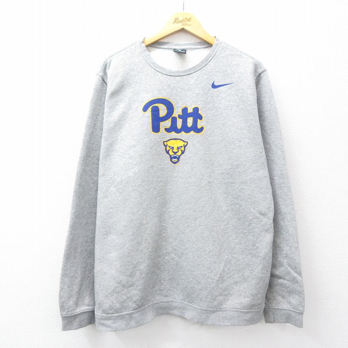 XL★古着 ナイキ NIKE 長袖 スウェット メンズ Pitt 大きいサイズ クルーネック グレー 霜降り 25sep10 中古 スエット トレーナー トップス