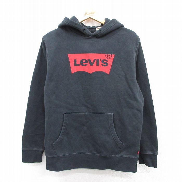 M★古着 リーバイス Levis 長袖 スウェット パーカー メンズ ビッグロゴ 黒 ブラック 25sep10 中古 スエット トレーナー トップス