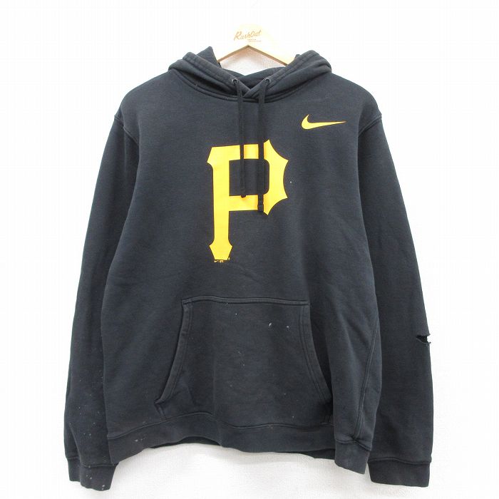 XL★古着 ナイキ NIKE 長袖 スウェット パーカー メンズ MLB ピッツバーグパイレーツ 黒 ブラック メジャーリーグ ベースボール 野球 25sep10 中古 スエット トレーナー トップス