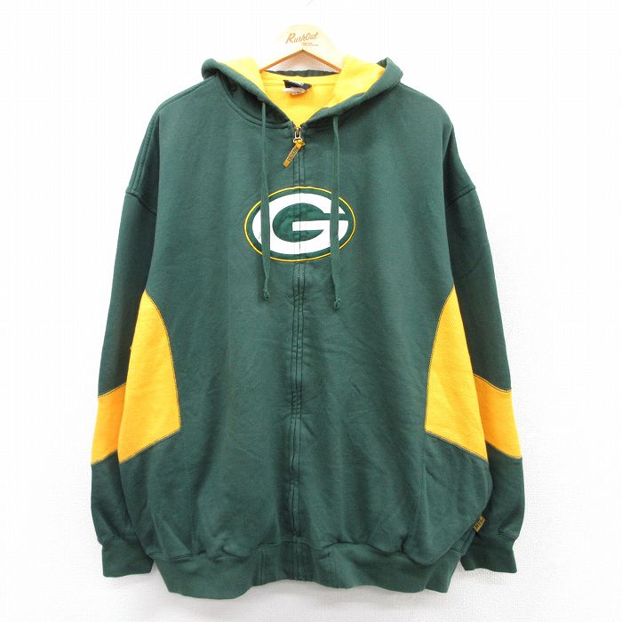 XL★古着 長袖 フルジップ スウェット パーカー メンズ NFL グリーンベイパッカーズ 緑 グリーン アメフト スーパーボウル 【spe】 25sep10 中古 スエット トレーナー トップス