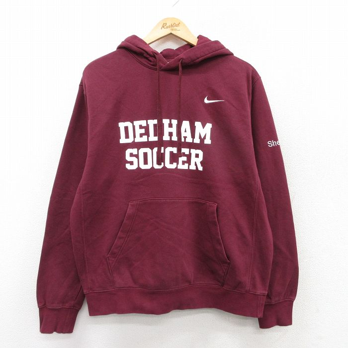 L★古着 ナイキ NIKE 長袖 スウェット パーカー メンズ DEDHAM サッカー エンジ 25sep10 中古 スエット トレーナー トップス