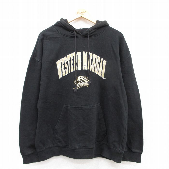 XL★古着 長袖 スウェット パーカー メンズ WESTERN ミシガン 黒 ブラック 25sep10 中古 スエット トレーナー トップス