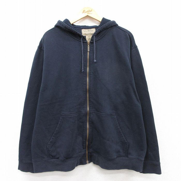 XL★古着 エルエルビーン LLBEAN 長袖 フルジップ スウェット パーカー メンズ 00年代 00s 無地 大きいサイズ 濃紺 ネイビー 【spe】 25sep10 中古 スエット トレーナー トップス