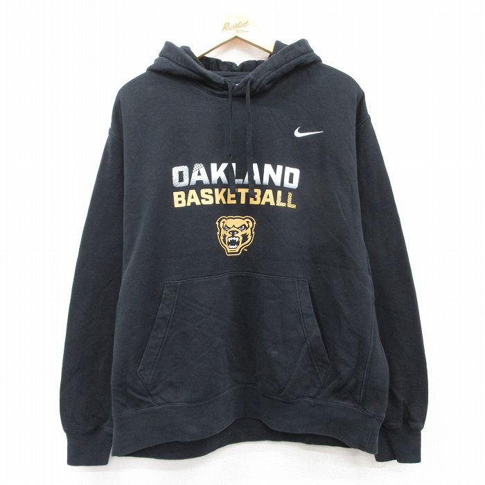 XL★古着 ナイキ NIKE 長袖 スウェット パーカー メンズ オークランド バスケットボール 大きいサイズ 黒 ブラック 25sep10 中古 スエット トレーナー トップス