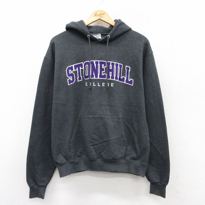 M★古着 チャンピオン Champion 長袖 スウェット パーカー メンズ STONEHILL 濃グレー 霜降り 25sep10 中古 スエット トレーナー トップス