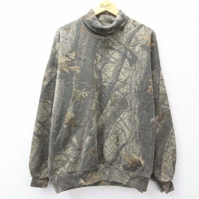 XL★古着 ジャージーズ 長袖 スウェット メンズ 90年代 90s リアルツリー 大きいサイズ タートルネック ハイネック USA製 グレー系他 迷彩 25sep11 中古 スエット トレーナー トップス