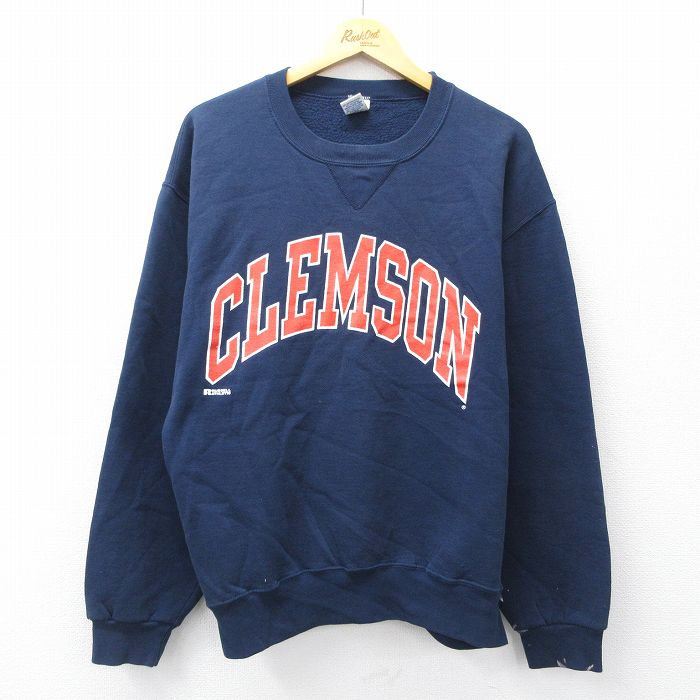 L★古着 ラッセル 長袖 スウェット メンズ 00年代 00s CLEMSON クルーネック 紺 ネイビー 25sep11 中古 スエット トレーナー トップス