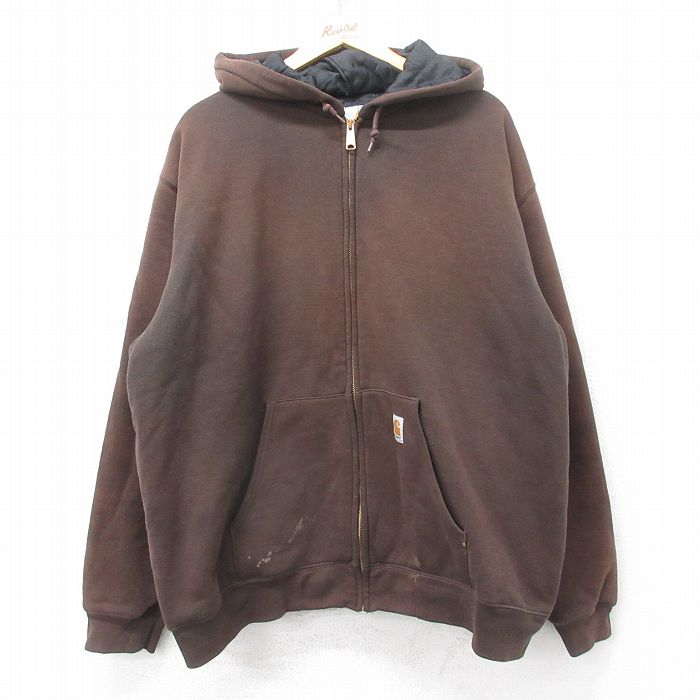 XL★古着 カーハート Carhartt 長袖 フルジップ スウェット パーカー メンズ 大きいサイズ 茶 ブラウン 内側キルティング 【spe】 25sep11 中古 スエット トレーナー トップス