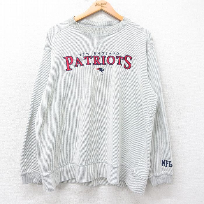 XL★古着 長袖 スウェット メンズ 00年代 00s NFL ニューイングランドペイトリオッツ 刺繍 クルーネック 薄グレー アメフト スーパーボウル 25sep11 中古 スエット トレーナー トップス