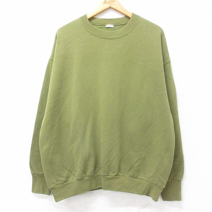 XL★古着 長袖 スウェット メンズ 00年代 00s 無地 クルーネック 緑系 グリーン 25sep12 中古 スエット トレーナー トップス