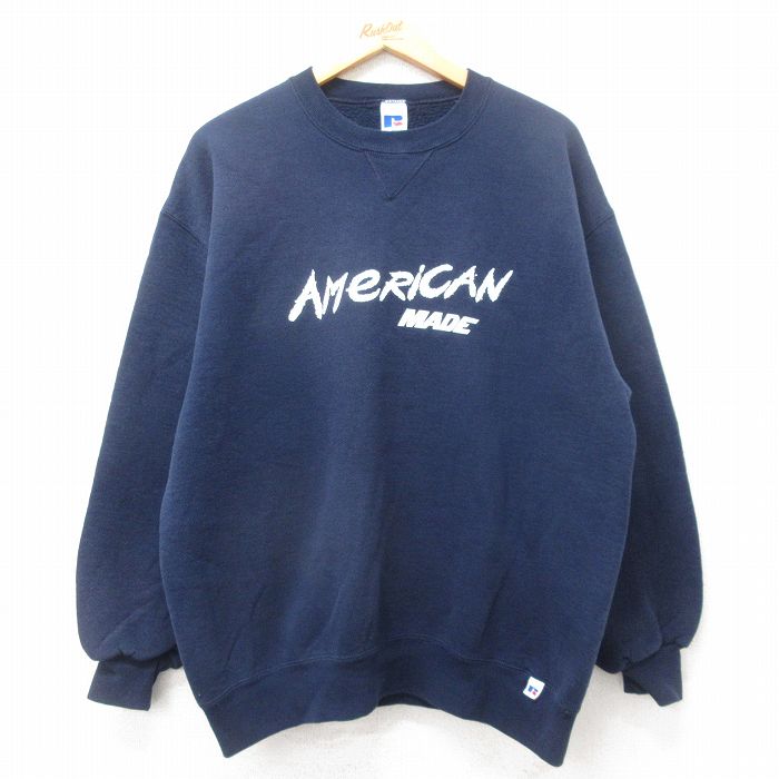 XL★古着 ラッセル 長袖 スウェット メンズ 90年代 90s AMERICAN CORVETTE クルーネック USA製 紺 ネイビー 【spe】 25sep12 中古 スエット トレーナー トップス