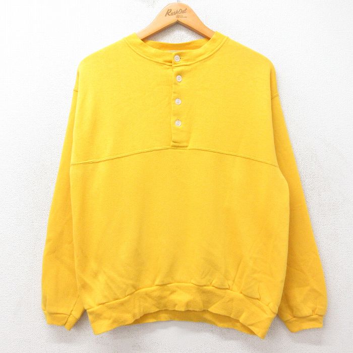 M★古着 長袖 スウェット メンズ 80年代 80s 無地 ヘンリーネック USA製 黄 イエロー 25sep12 中古 スエット トレーナー トップス