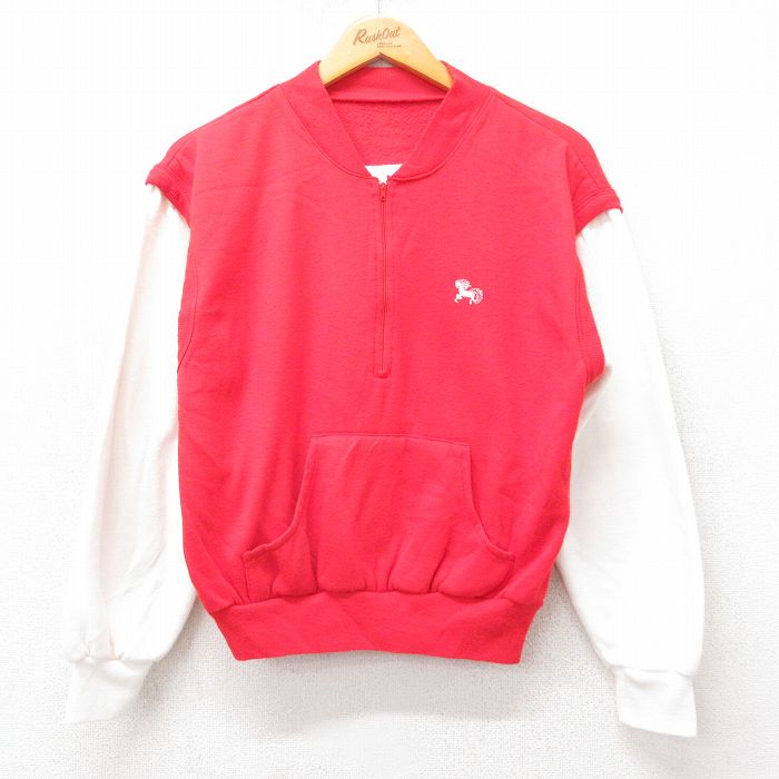 80s ハーフジップスウェット 馬 レッド M | 古着
