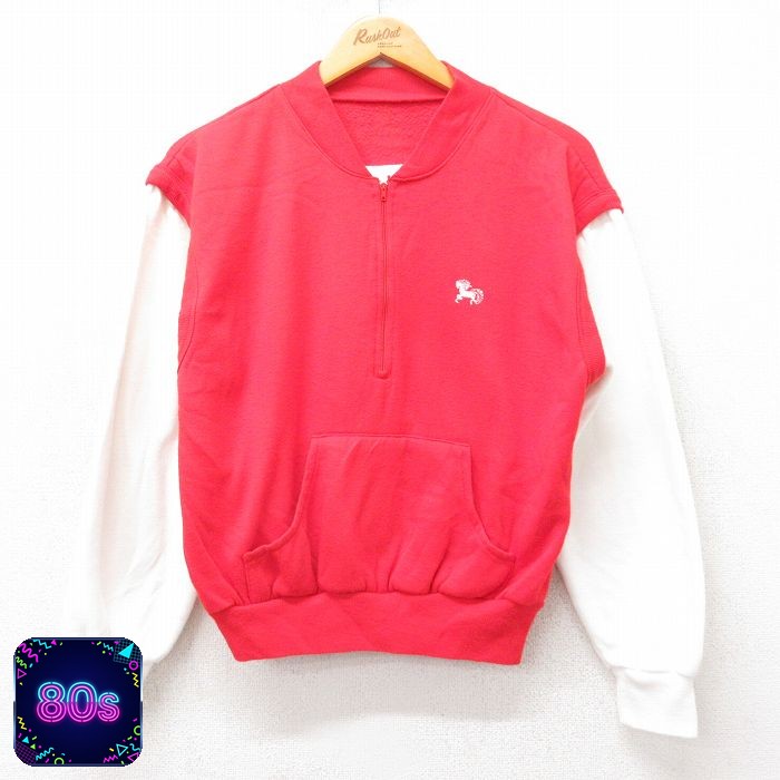 80s ハーフジップスウェット 馬 レッド M | 古着