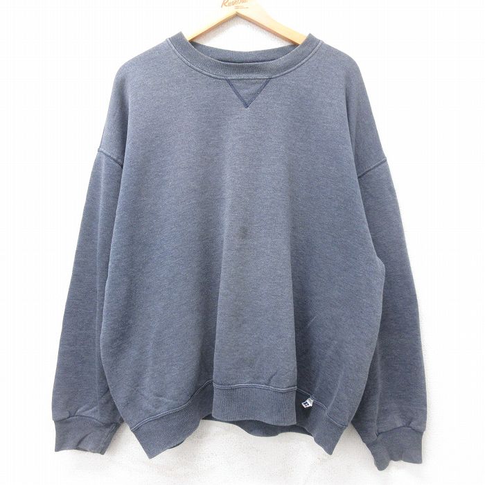 XL★古着 ラッセル 長袖 スウェット メンズ 00年代 00s 無地 大きいサイズ クルーネック 紺 ネイビー 霜降り 25sep12 中古 スエット トレーナー トップス
