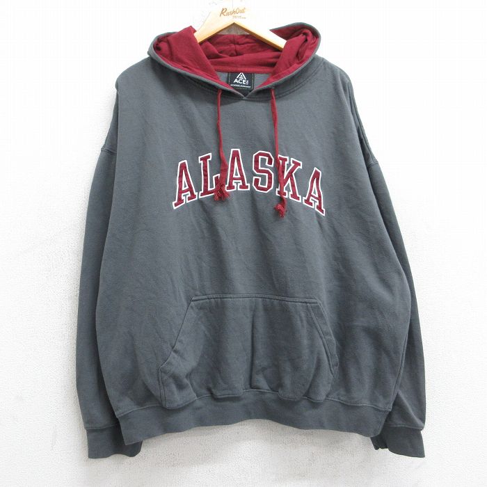 XL★古着 長袖 スウェット パーカー メンズ アラスカ 大きいサイズ 濃グレー 25sep12 中古 スエット トレーナー トップス